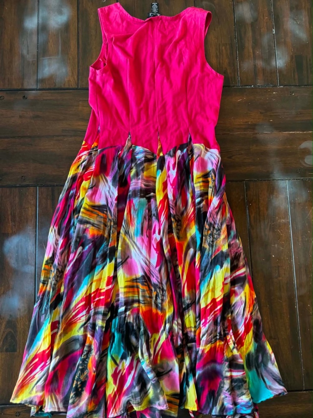 Nu-Look Vibrant Mixed Media Abstract Maxi Dress Cotton Boho Vibrant Flowy Fairy - Picture 3 of 4